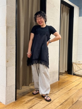「LOWRYS FARM（ローリーズファーム）の２ＰタンクレイヤードＳＳ 1048915（Tシャツ/カットソー、ブラック系）」を使った、ミノさんさん（レディース・154cm）の夏コーディネート