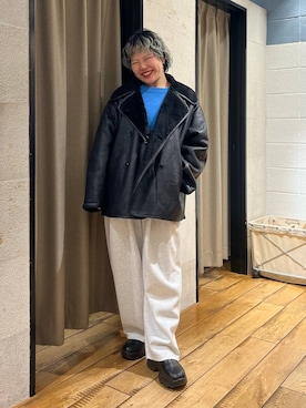 「アイテム（ムートンコート）」を使った、ミノさんさん（レディース・154cm）の冬コーディネート