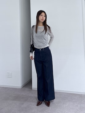 「FREE'S MART（フリーズマート）のフロントポケットソフトバギーデニム（デニムパンツ）」を使った、miyuさん（レディース・164cm）の秋コーディネート