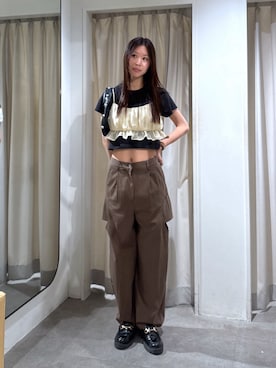 「アイテム（その他パンツ、ブラウン系）」を使った、miyuさん（レディース・164cm）の夏コーディネート