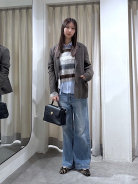 「FREE'S MART（フリーズマート）の◆マルチボーダー短丈ニット（ニット/セーター）」を使った、miyuさん（レディース・164cm）の秋コーディネート