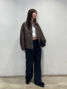「FREE'S MART（フリーズマート）のアイテム（ライダースジャケット）」を使った、miyuさん（レディース・164cm）の秋コーディネート