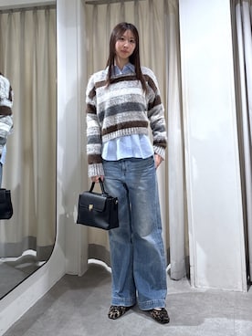 「FREE'S MART（フリーズマート）の◆マルチボーダー短丈ニット（ニット/セーター）」を使った、miyuさん（レディース・164cm）の秋コーディネート