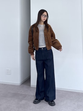 「FREE'S MART（フリーズマート）のフロントポケットソフトバギーデニム（デニムパンツ）」を使った、miyuさん（レディース・164cm）の秋コーディネート