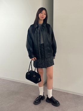 「FREE'S MART（フリーズマート）のアイテム（ライダースジャケット）」を使った、miyuさん（レディース・164cm）の秋コーディネート