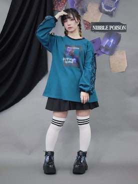 「NIBBLE POISON（ニブルポイズン）のベルト付プリーツミニＳＫ（スカート、ブラック系）」を使った、ありさん（レディース・155cm）の春コーディネート