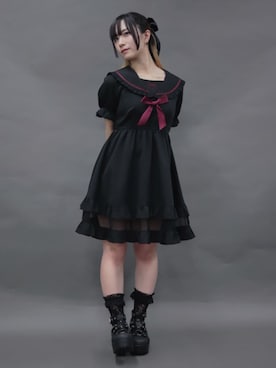 「NIBBLE POISON（ニブルポイズン）のゴシックフリルミニペチパン（その他アンダーウェア/インナー、ブラック系）」を使った、ありさん（レディース・155cm）の春コーディネート