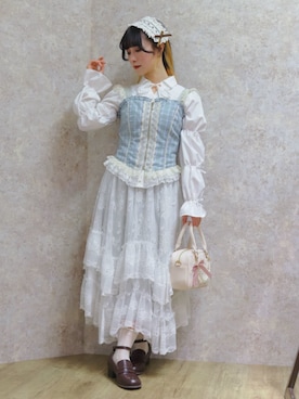 「axes femme（アクシーズファム）のギャザー総レースタンク（タンクトップ、ホワイト系）」を使った、ありさん（レディース・155cm）の春コーディネート