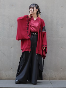 「REZEN（リゼン）のタッセル付配色羽織（その他アウター、レッド系）」を使った、ありさん（レディース・155cm）の春コーディネート
