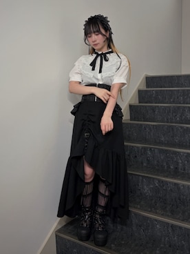 「NIBBLE POISON（ニブルポイズン）のベルトドロストマーメイドＳＫ（スカート、ブラック系）」を使った、ありさん（レディース・155cm）の夏コーディネート