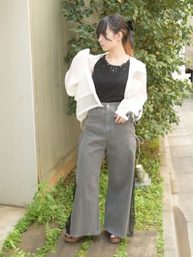 「axes femme（アクシーズファム）のレースアップブーサン（サンダル、ブラック系）」を使った、ありさん（レディース・155cm）の春コーディネート