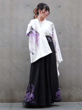 「REZEN（リゼン）の藤×和傘ジップ付和袖シャツ（シャツ/ブラウス、グレー系）」を使った、ありさん（レディース・155cm）の春コーディネート