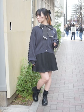 「axes femme（アクシーズファム）のチュールレースアップブーツ（ブーツ、ブラック系）」を使った、ありさん（レディース・155cm）の春コーディネート