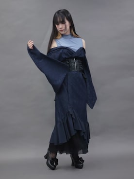 「NIBBLE POISON（ニブルポイズン）の浴衣デザインレイヤードＢＬ（シャツ/ブラウス、ブルー系）」を使った、ありさん（レディース・155cm）の夏コーディネート