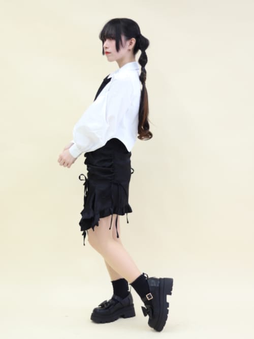 サテンボリュームギャザースカート Fickle Bebe スカート サテンボリュームギャザースカート