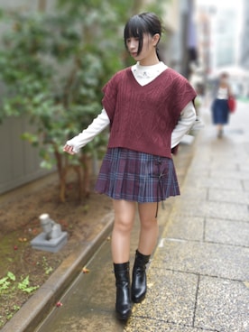 「アイテム（その他パンツ、レッド系）」を使った、ありさん（レディース・155cm）の秋コーディネート