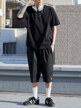 「PRO CLUB （プロクラブ）の【PROCLUB/プロクラブ】Heavyweight Short Sleeve Tee 厚手 ヘビーウェイト Tシャツ クルーネック 無地 ユニセックス 2026新作 再入荷  夏服（Tシャツ/カットソー、ブラック系）」を使った、rooptokyowearさん（メンズ・173cm）の夏コーディネート