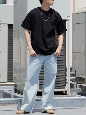 「PRO CLUB （プロクラブ）の【PROCLUB/プロクラブ】Heavyweight Short Sleeve Tee 厚手 ヘビーウェイト Tシャツ クルーネック 無地 ユニセックス 2026新作 再入荷  夏服（Tシャツ/カットソー、ブラック系）」を使った、rooptokyowearさん（メンズ・173cm）の夏コーディネート