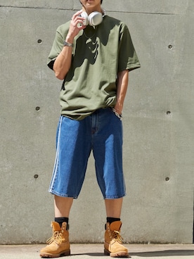 「PRO CLUB （プロクラブ）の【PROCLUB/プロクラブ】Heavyweight Short Sleeve Tee 厚手 ヘビーウェイト Tシャツ クルーネック 無地 ユニセックス 2026新作 再入荷  夏服（Tシャツ/カットソー、イエロー系）」を使った、rooptokyowearさん（メンズ・173cm）の夏コーディネート