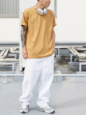 「PRO CLUB （プロクラブ）の【PROCLUB/プロクラブ】Heavyweight Short Sleeve Tee 厚手 ヘビーウェイト Tシャツ クルーネック 無地 ユニセックス 2026新作 再入荷  夏服（Tシャツ/カットソー、イエロー系）」を使った、rooptokyowearさん（メンズ・173cm）の夏コーディネート