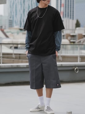 「PRO CLUB （プロクラブ）の【PROCLUB/プロクラブ】Heavyweight Short Sleeve Tee 厚手 ヘビーウェイト Tシャツ クルーネック 無地 ユニセックス 2026新作 再入荷  夏服（Tシャツ/カットソー、ブラック系）」を使った、rooptokyowearさん（メンズ・173cm）の夏コーディネート