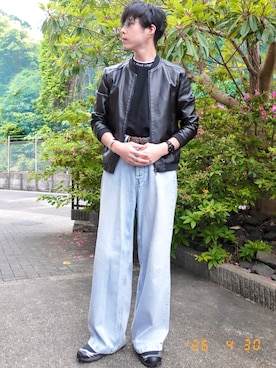 「アイテム（ライダースジャケット）」を使った、けろちゃんさん（メンズ・180cm）の春コーディネート
