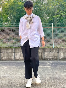 「Ray-Ban（レイバン）のRay-Ban ROUND FLECK メガネフレーム RX2447VF492000（メガネ）」を使った、けろちゃんさん（メンズ・179cm）の夏コーディネート