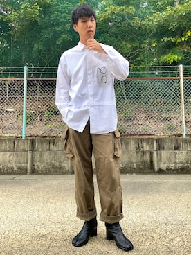 「Ray-Ban（レイバン）のRay-Ban ROUND FLECK メガネフレーム RX2447VF492000（メガネ）」を使った、けろちゃんさん（メンズ・179cm）の秋コーディネート