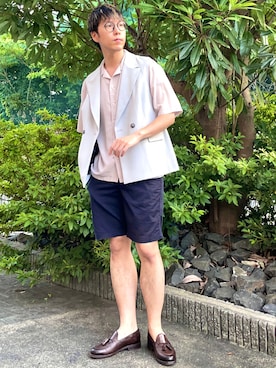 「Ray-Ban（レイバン）のRay-Ban ROUND FLECK メガネフレーム RX2447VF492000（メガネ）」を使った、けろちゃんさん（メンズ・179cm）の夏コーディネート