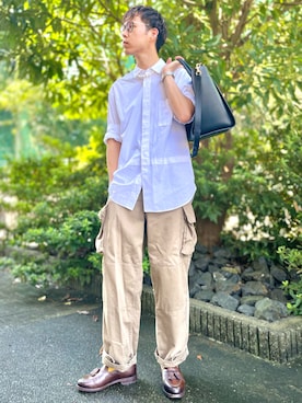 「Ray-Ban（レイバン）のRay-Ban ROUND FLECK メガネフレーム RX2447VF492000（メガネ）」を使った、けろちゃんさん（メンズ・179cm）の秋コーディネート