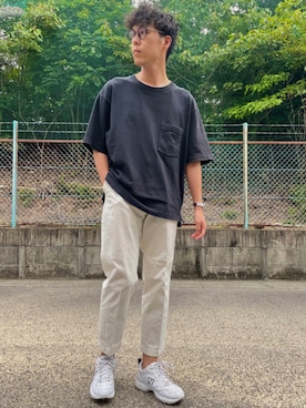 「Ray-Ban（レイバン）のRay-Ban ROUND FLECK メガネフレーム RX2447VF492000（メガネ）」を使った、けろちゃんさん（メンズ・179cm）の夏コーディネート