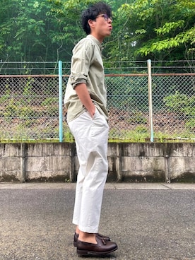 「Ray-Ban（レイバン）のRay-Ban ROUND FLECK メガネフレーム RX2447VF492000（メガネ）」を使った、けろちゃんさん（メンズ・179cm）の夏コーディネート