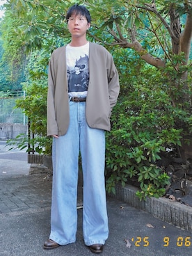 「アイテム（ノーカラージャケット）」を使った、けろちゃんさん（メンズ・180cm）の秋コーディネート