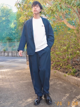 「Maison Kitsune(メゾンキツネ)のアイテム」を使った、けろちゃんさん(メンズ・180cm)の春コーディネート