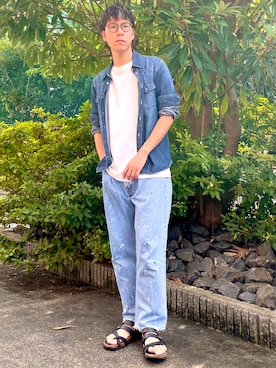 「Ray-Ban（レイバン）のRay-Ban ROUND FLECK メガネフレーム RX2447VF492000（メガネ）」を使った、けろちゃんさん（メンズ・179cm）の秋コーディネート