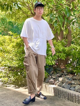 「Ray-Ban（レイバン）のRay-Ban ROUND FLECK メガネフレーム RX2447VF492000（メガネ）」を使った、けろちゃんさん（メンズ・179cm）の秋コーディネート