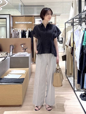 「Beau're（ヴュレ）のBARNYARDSTORM / Beau're(ヴュレ別注) / レザービックトートBAG（トートバッグ、イエロー系）」を使った、Makiさん（レディース・172cm）の春コーディネート
