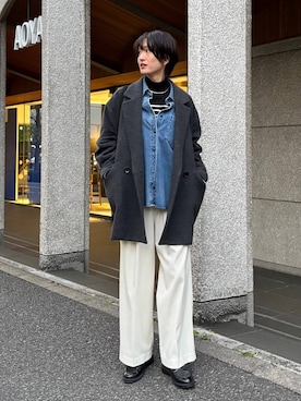 「アイテム（ピーコート）」を使った、Makiさん（レディース・173cm）の秋コーディネート