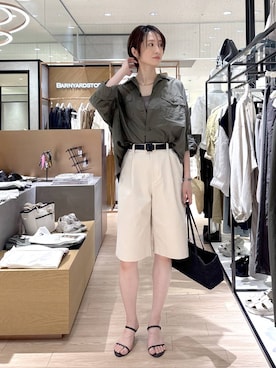 「BARNYARDSTORM（バンヤードストーム）のBARNYARDSTORM / トラベルワークシャツ【撥水 / JAPAN FABRIC】（シャツ/ブラウス、グリーン系）」を使った、Makiさん（レディース・172cm）の春コーディネート