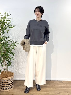 「BARNYARDSTORM（バンヤードストーム）のBARNYARDSTORM / マシュマロワイドパンツ【撥水・セットアップ対応】（スラックス）」を使った、Makiさん（レディース・173cm）の秋コーディネート