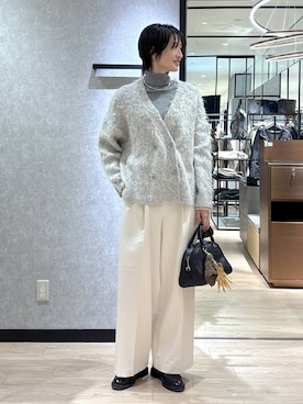 「BARNYARDSTORM（バンヤードストーム）のBARNYARDSTORM / マシュマロワイドパンツ【撥水・セットアップ対応】（スラックス）」を使った、Makiさん（レディース・173cm）の冬コーディネート