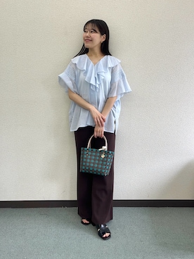 「URBAN RESEARCH（アーバンリサーチ）のハーフスリーブラッフルブラウス（シャツ/ブラウス、ブルー系）」を使った、HIRANOさん（レディース・152cm）の夏コーディネート