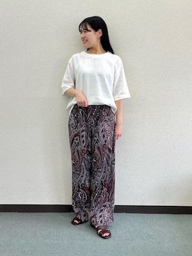 「URBAN RESEARCH DOORS(アーバンリサーチドアーズ)のダークペイズリープリントイージーパンツ(その他パンツ、レッド系)」を使った、HIRANOさん(レディース・152cm)の夏コーディネート