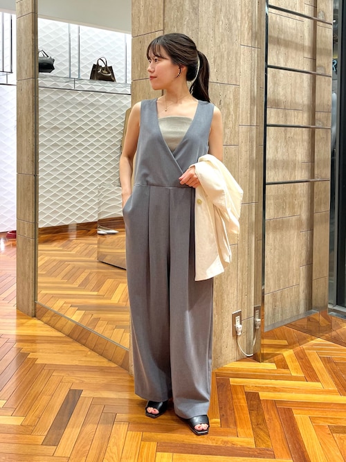 【タグ付き未使用】FbyROSSO/撥水Vネックショートオールインワン セール】F by ROSSO ウエスト切り替えVネックオールインワン