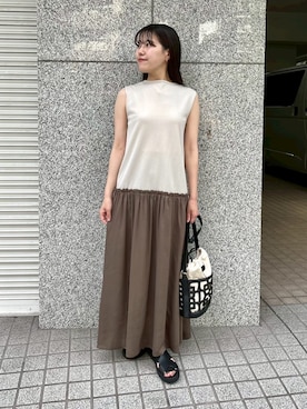 「URBAN RESEARCH ROSSO WOMEN(アーバンリサーチ ロッソ)のドッキングストレートワンピース(ワンピース、ホワイト系)」を使った、HIRANOさん(レディース・152cm)の夏コーディネート