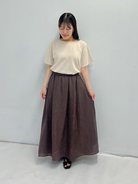 「RODE SKO(ロデスコ)のデザインカットアッパーミュール(サンダル、ブラック系)」を使った、HIRANOさん(レディース・152cm)の夏コーディネート