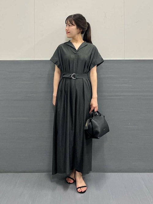 ROSSO ネイビー シャツワンピース ベルト付き セール】ハイネックサイドベルトシャツワンピース（ワンピース