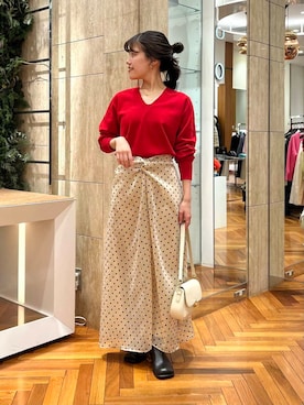 「URBAN RESEARCH ROSSO WOMEN（アーバンリサーチ　ロッソ）のドットフロッキーフレアスカート（スカート）」を使った、HIRANOさん（レディース・150cm）の冬コーディネート