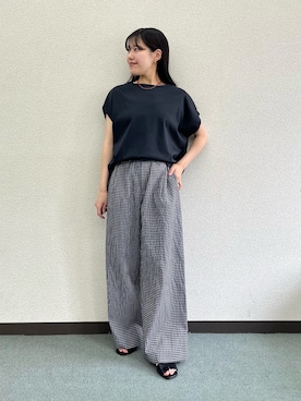 「FORK&SPOON(フォークアンドスプーン)のFORK&SPOON サッカーチェックパンツ(その他パンツ、ブラック系)」を使った、HIRANOさん(レディース・152cm)の夏コーディネート