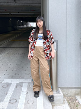 X-girl（エックスガール）の「FLORAL LEOPARD ALOHA OPEN COLLAR